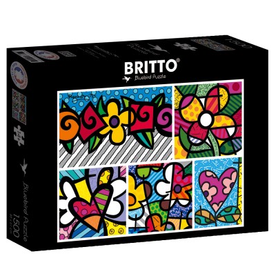 Puzzle Bluebird-Puzzle-F-90020 Romero Britto - Collage: Hearts and Flowers