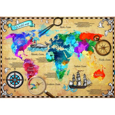 Puzzle Bluebird-Puzzle-F-90506 Colorful World Map