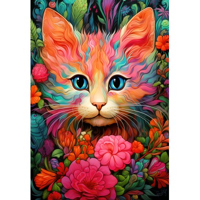 Puzzle Bluebird-Puzzle-F-91019 Chaton et Fleurs
