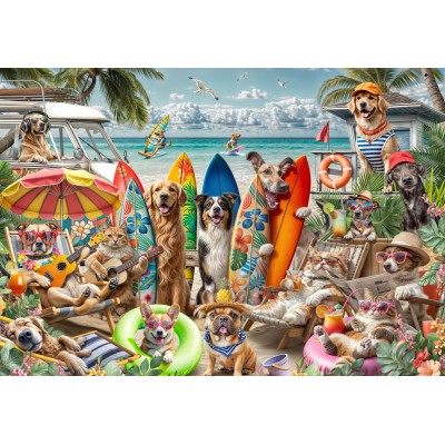 Puzzle Bluebird-Puzzle-F-91023 Chiens et Chats à la Plage