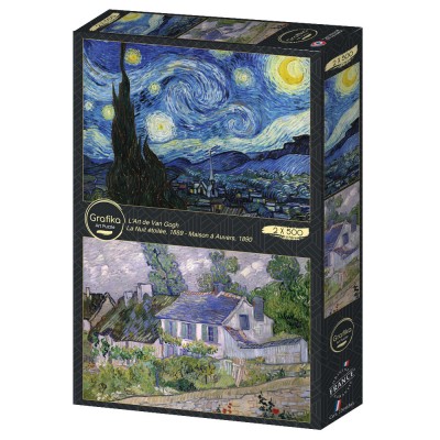 Grafika-F-33665 2 Puzzles - L'Art de Van Gogh : La Nuit étoilée, 1889 - Maison à Auvers, 1890