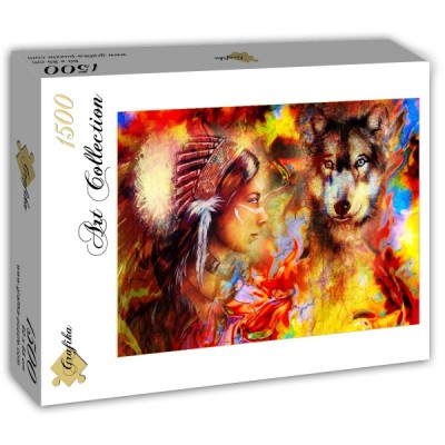 Puzzle Grafika-T-00686 La Femme Indienne et le Loup