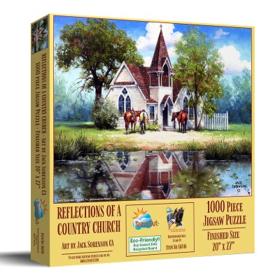 Puzzle Sunsout-16846 Reflet d'une Eglise en Campagne